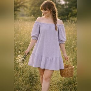 BB Dakota Lavender Off Shoulder Mini Dress Cottagecore Flowy